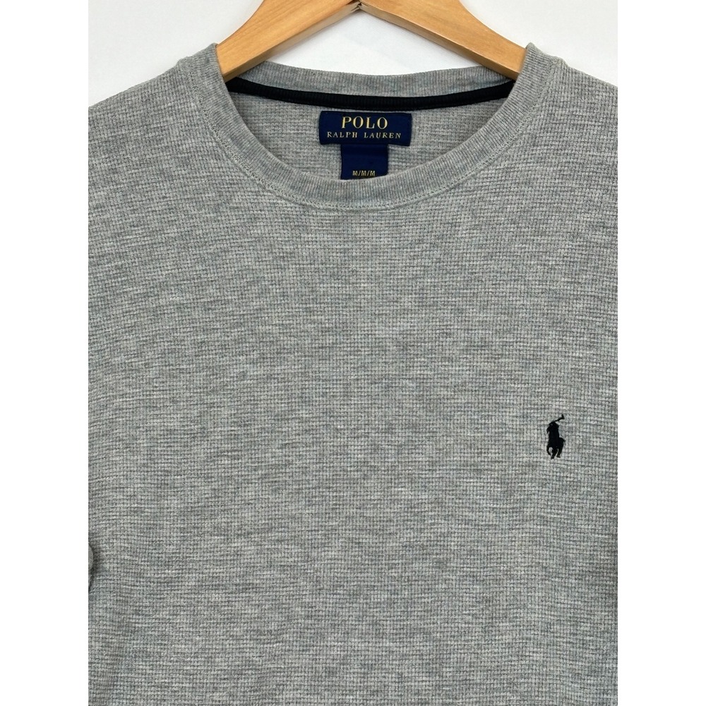Polo Ralph Lauren Mens Gray Waffle Knit Thermal Long Sleeve Shirt Pony Logo M